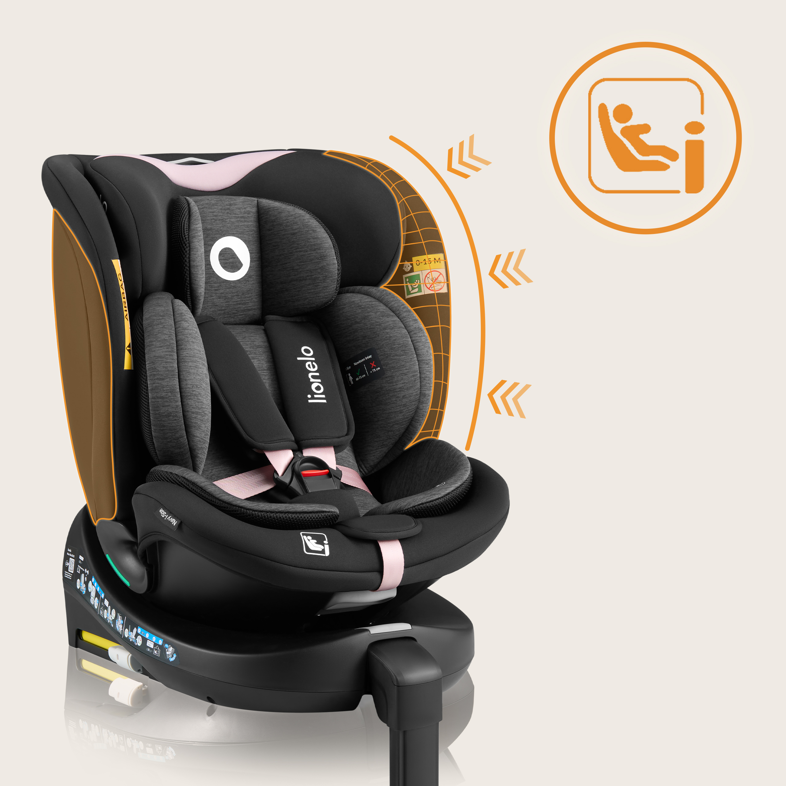 Lionelo Navy i-Size Black Pink — Kindersitz